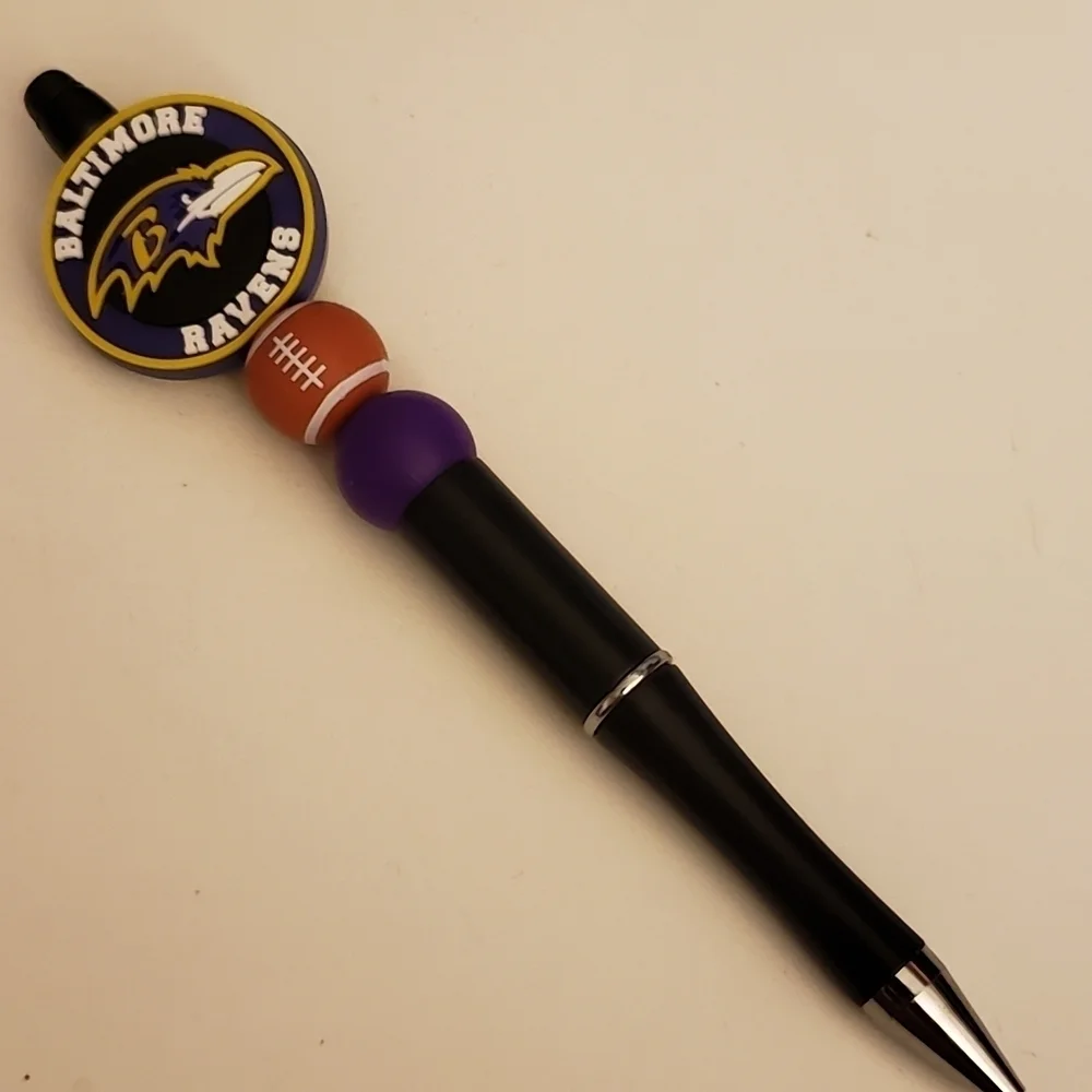 Handmade Baltimore Ravens Football Beaded Silicone Focal Bead Pen